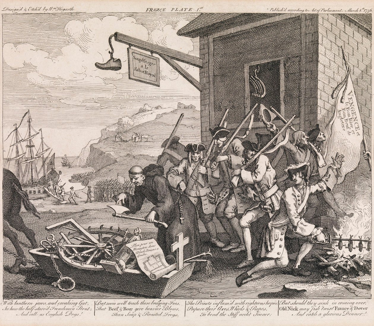Inwazja, tablica 1: „Francja” autorstwa William Hogarth