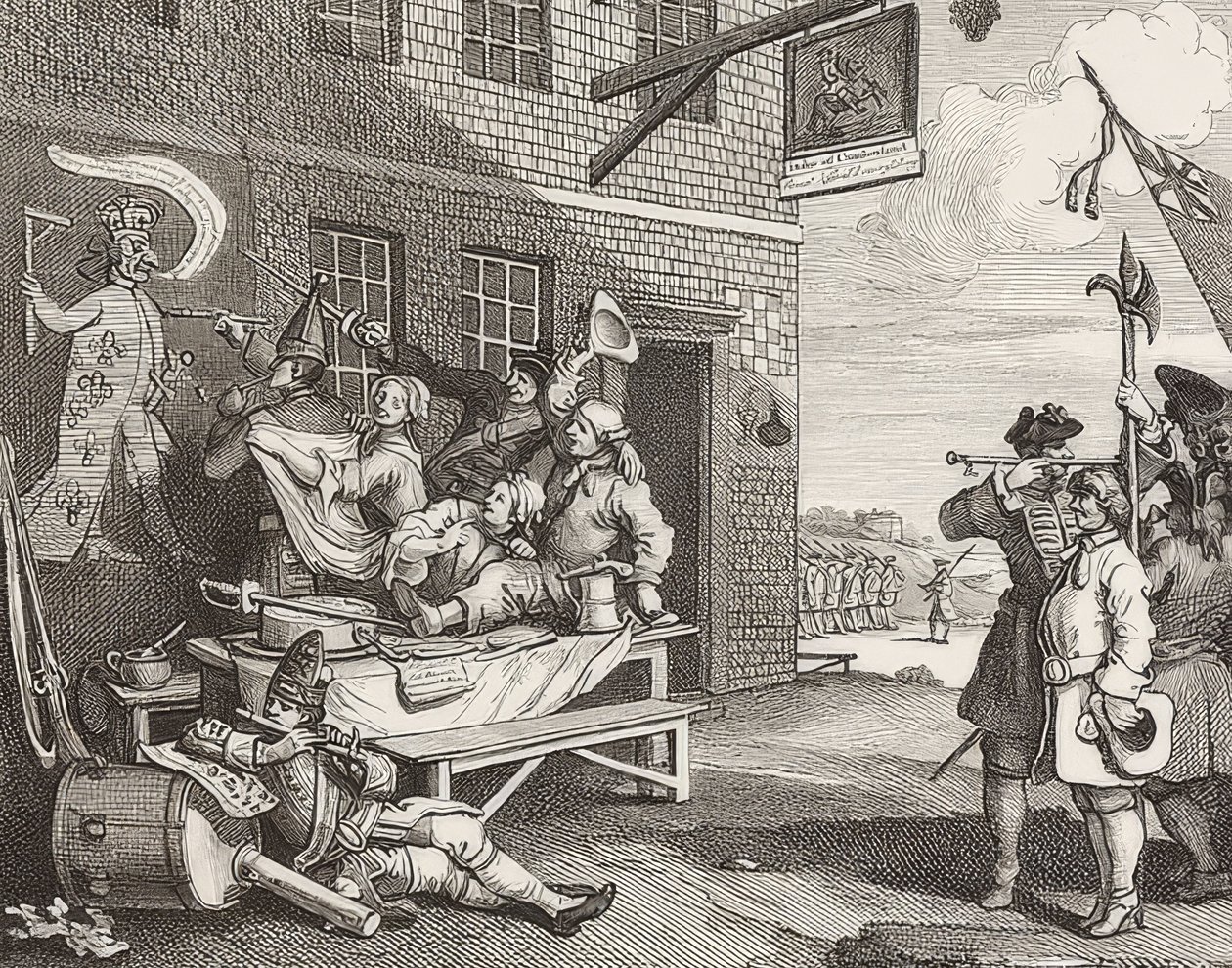 Inwazja, płyta 2: Anglia / Die Invasion, Blatt 2: Anglia. 1756 autorstwa William Hogarth