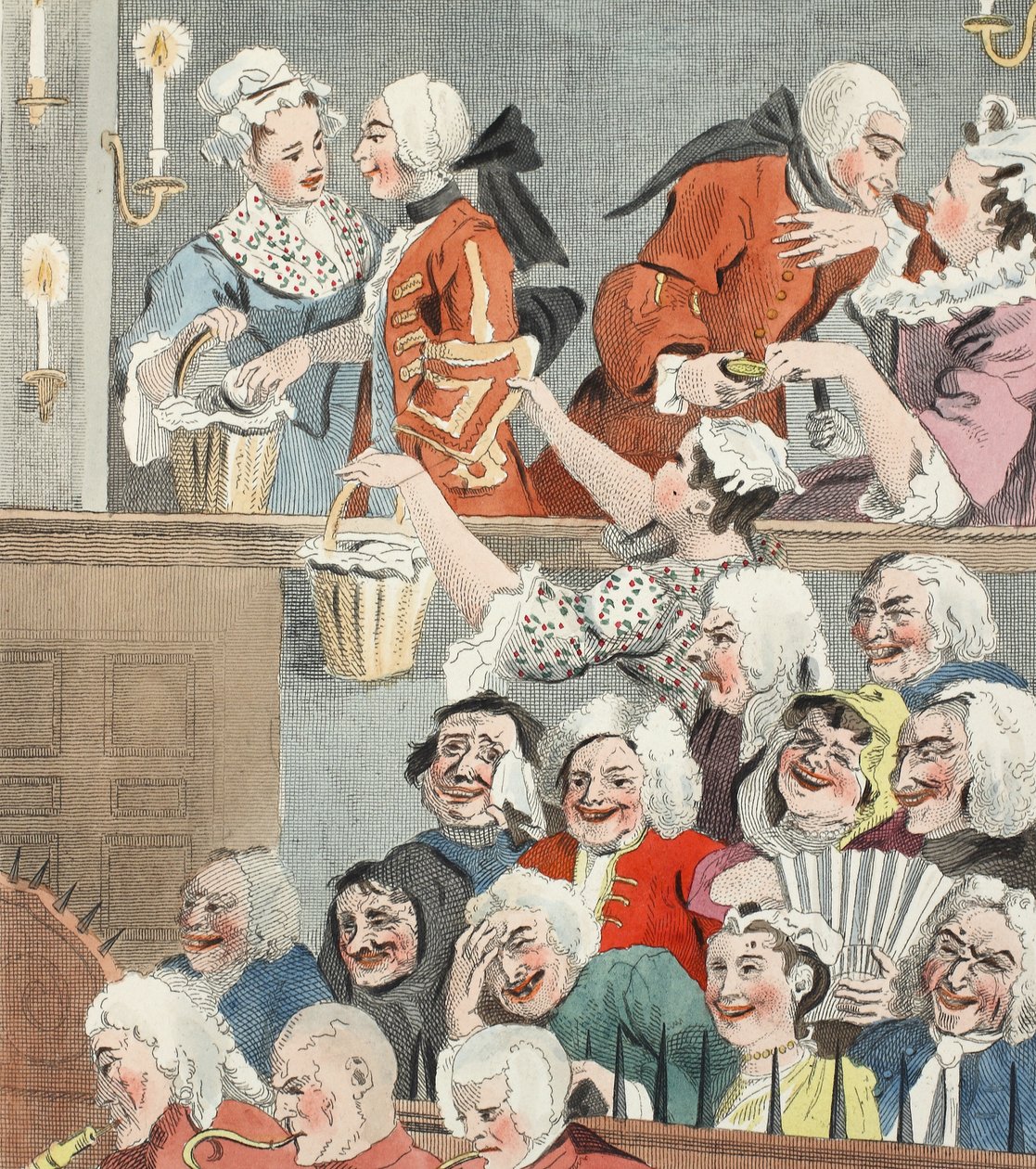 Laughing Audience, ilustracja z „Hogarth Restored: The Whole Works of the sławnego Williama Hogartha, ponownie grawerowane przez Thomasa Cooka”, wyd. 1812 (grawerowanie ręcznie kolorowane) autorstwa William Hogarth