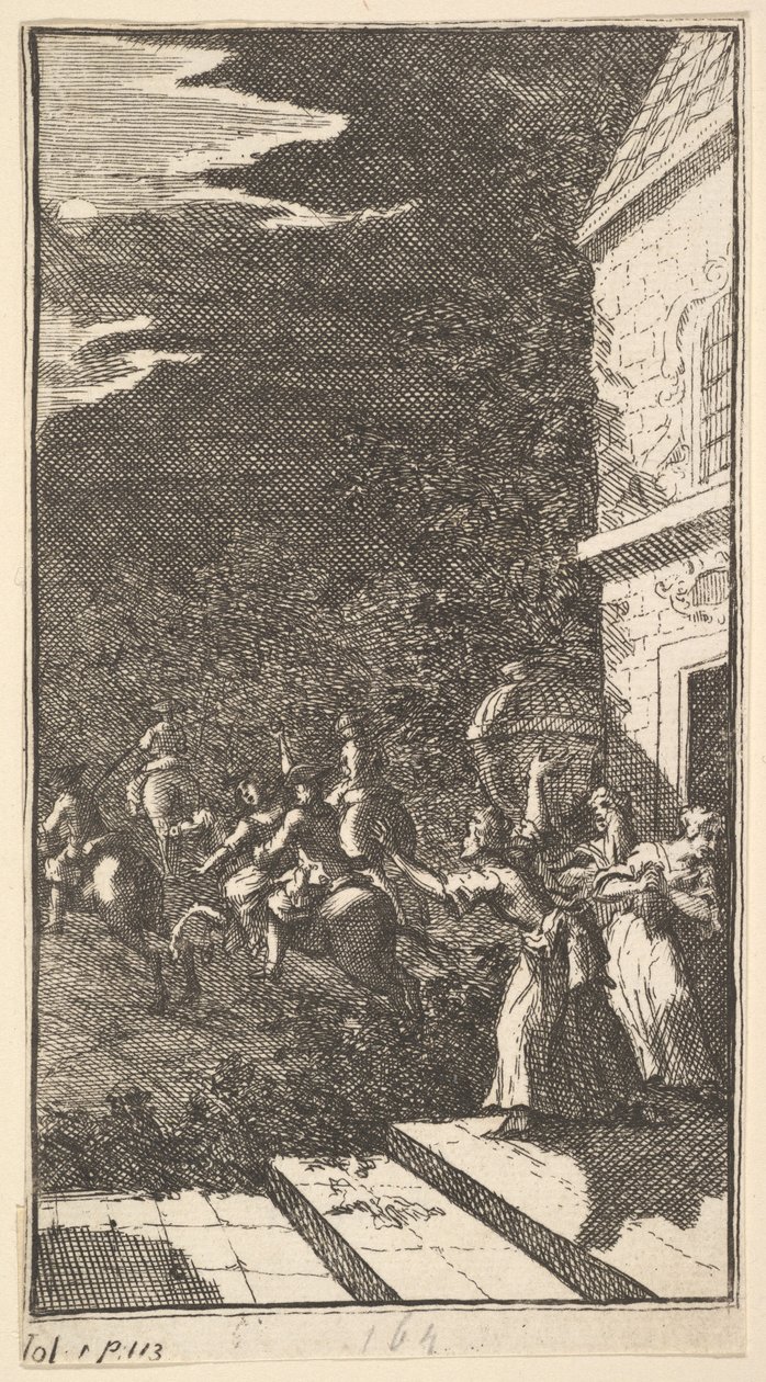 Nowa metamorfoza, Tablica 3: Bandyci uprowadzili Camillę, 1724. autorstwa William Hogarth