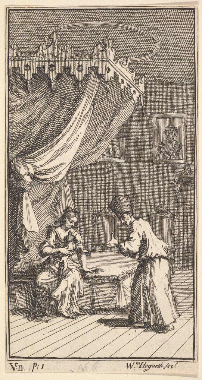 Nowa metamorfoza, płyta 5: Fantasio, przemieniony w lapdoga, z Donną The..., 1724. autorstwa William Hogarth