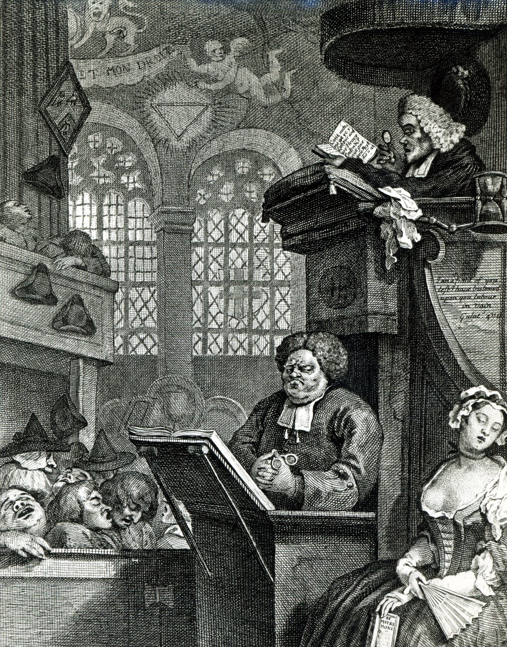 Zgromadzenie śpiących, 1736 autorstwa William Hogarth