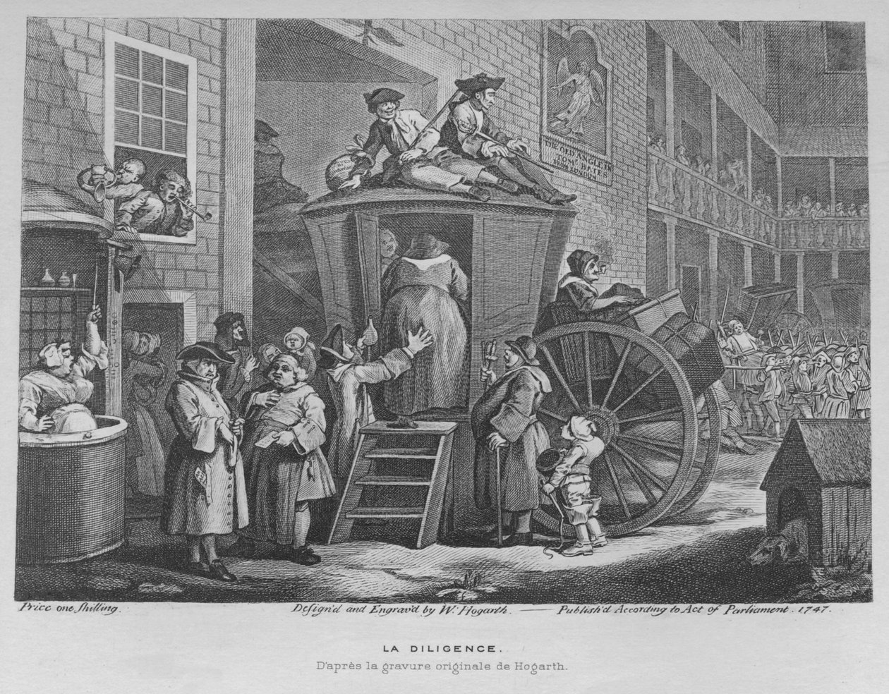 Stage Coach lub Country Inn Yard, 1747 autorstwa William Hogarth