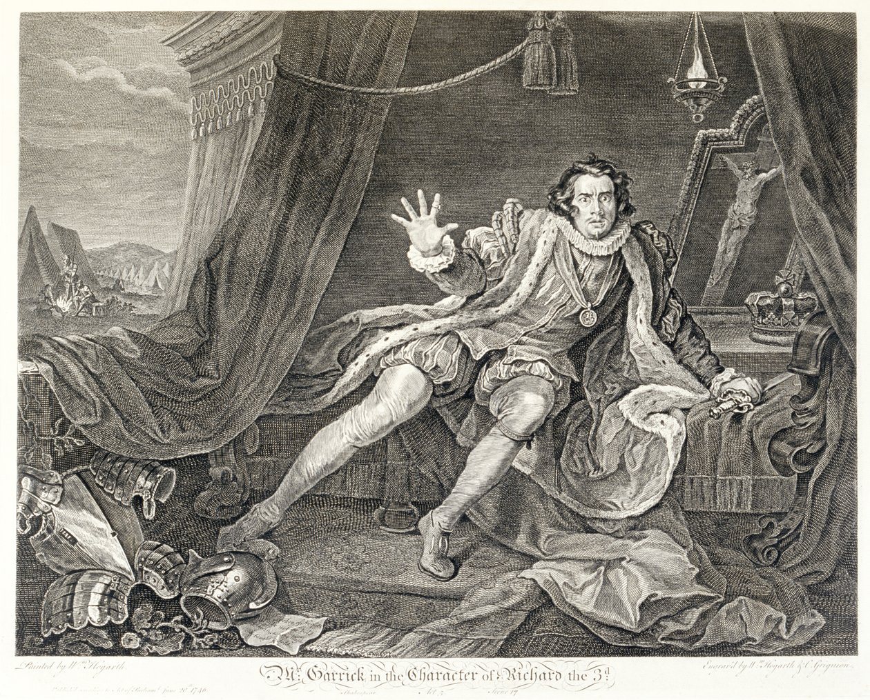 Aktor David Garrick w roli Ryszarda III, 1746 autorstwa William Hogarth