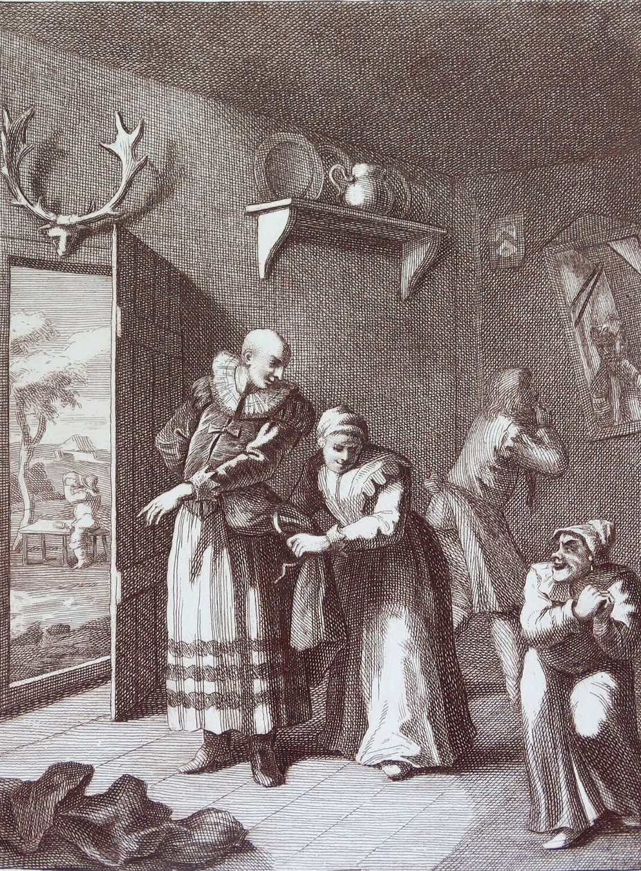 Wikary i fryzjer przebierają się, by zabrać Don Kichota autorstwa William Hogarth