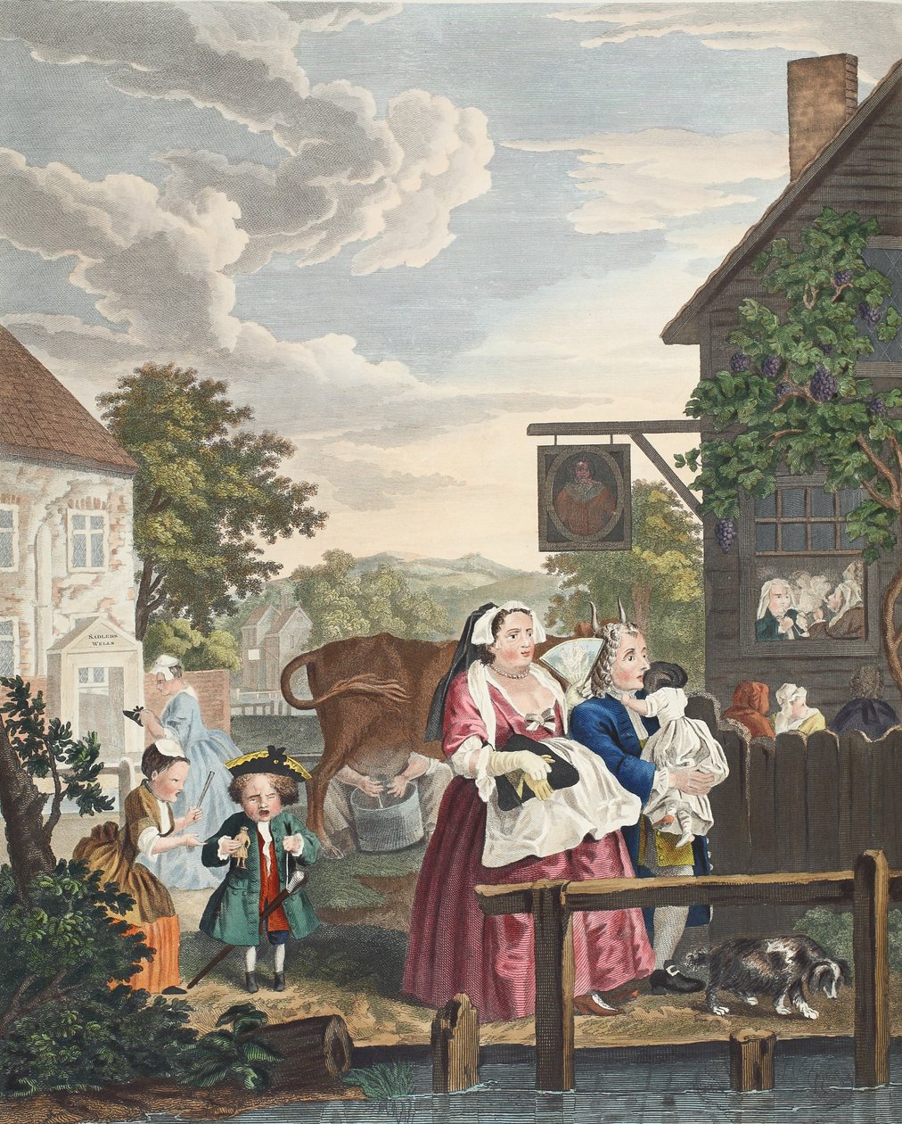 Pory dnia, wieczór, ilustracja z „Hogarth Restored: Całe dzieła sławnego Williama Hogartha, ponownie grawerowane przez Thomasa Cooka”, wyd. 1812 (grawerowanie ręcznie kolorowane) autorstwa William Hogarth