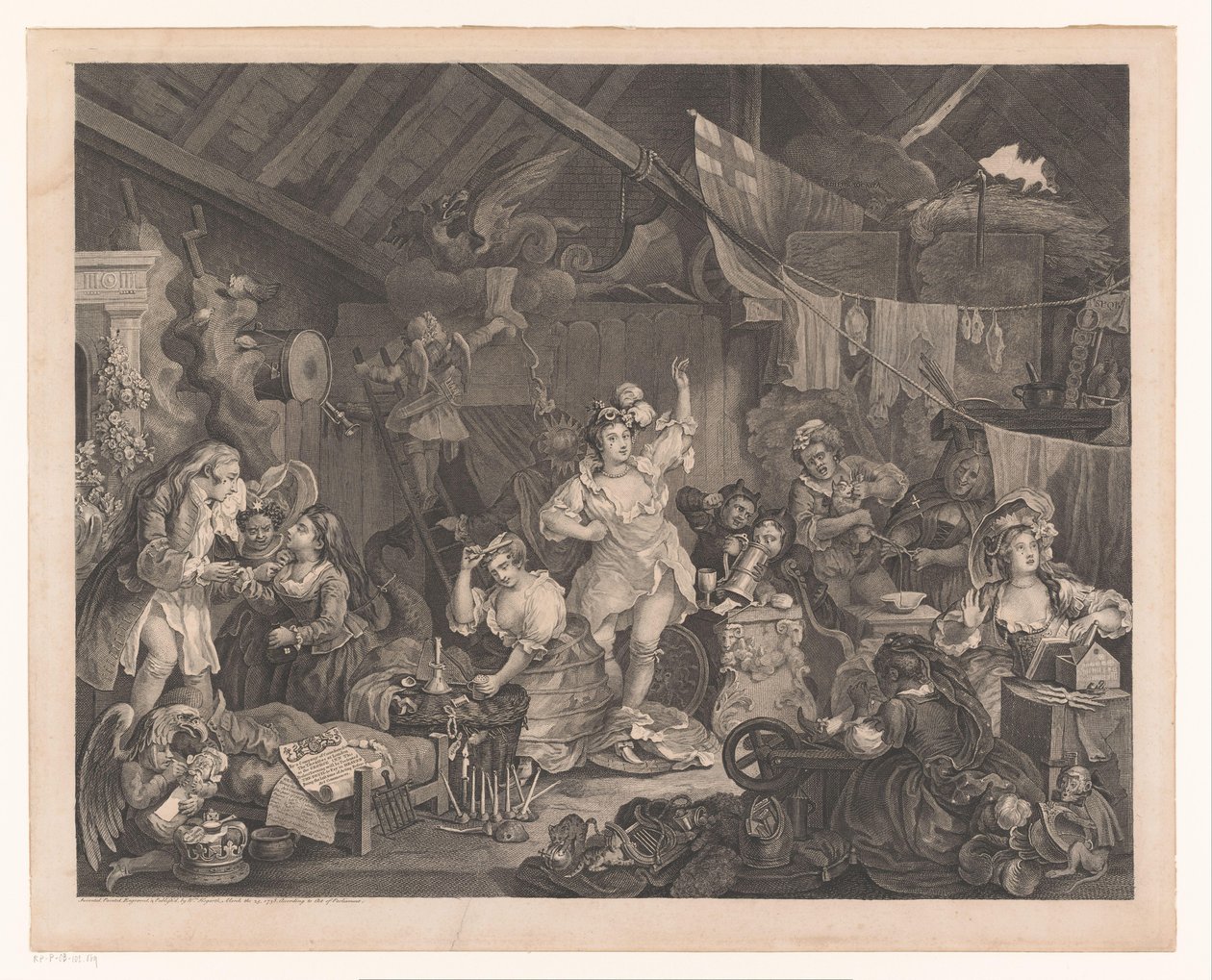 Przebrane aktorki i dzieci w stodole Przechadzające się aktorki przebierają się w stodole autorstwa William Hogarth