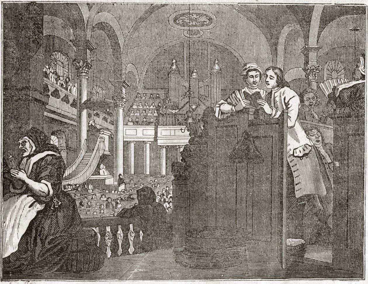 pracowity „Prentice pełniący obowiązki chrześcijanina”, z serii „Przemysł i bezczynność””, październik 1747 – Tabliczka z serii 12 rycin Williama Hogartha (1697-1764), brytyjskiego ilustratora, zatytułowana „Przemysł i bezczynność” ”, „Zele a autorstwa William Hogarth
