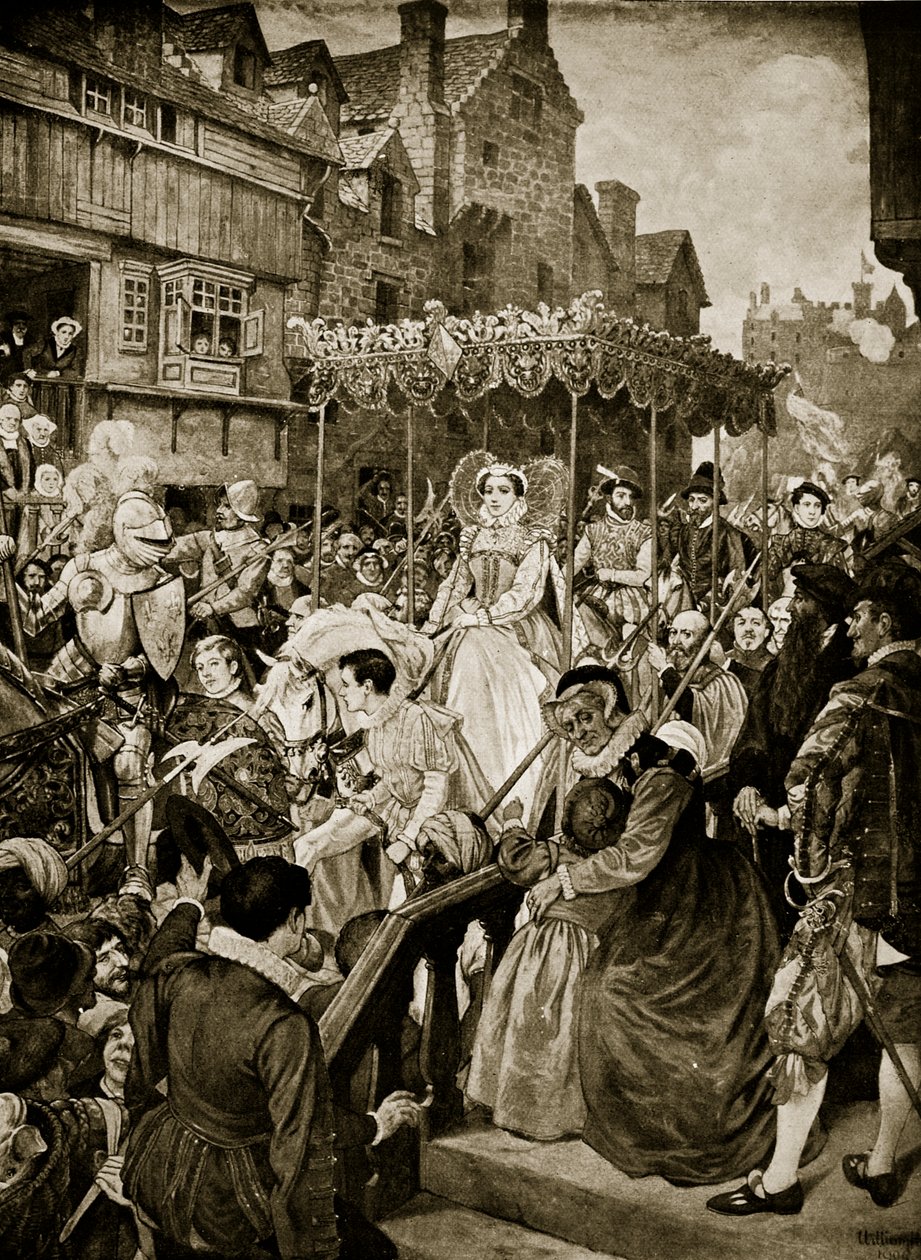 Mary Queen of Scots wkracza do Edynburga, 1561, ilustracja z „Hutchinson