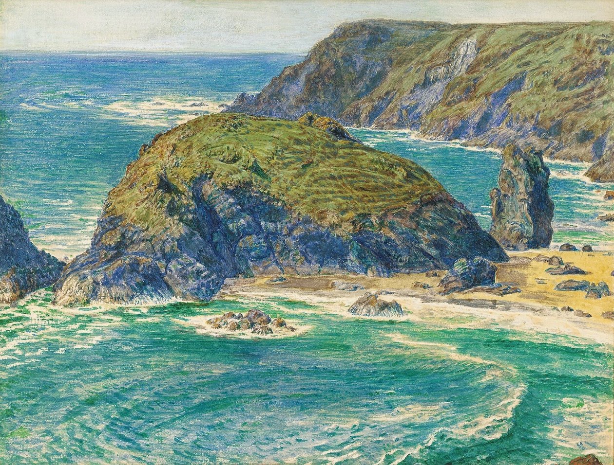 Wyspa Szparagów, Kynance, Kornwalia (ołówek i akwarela podkreślone bielą i wydrapaniem) autorstwa William Holman Hunt
