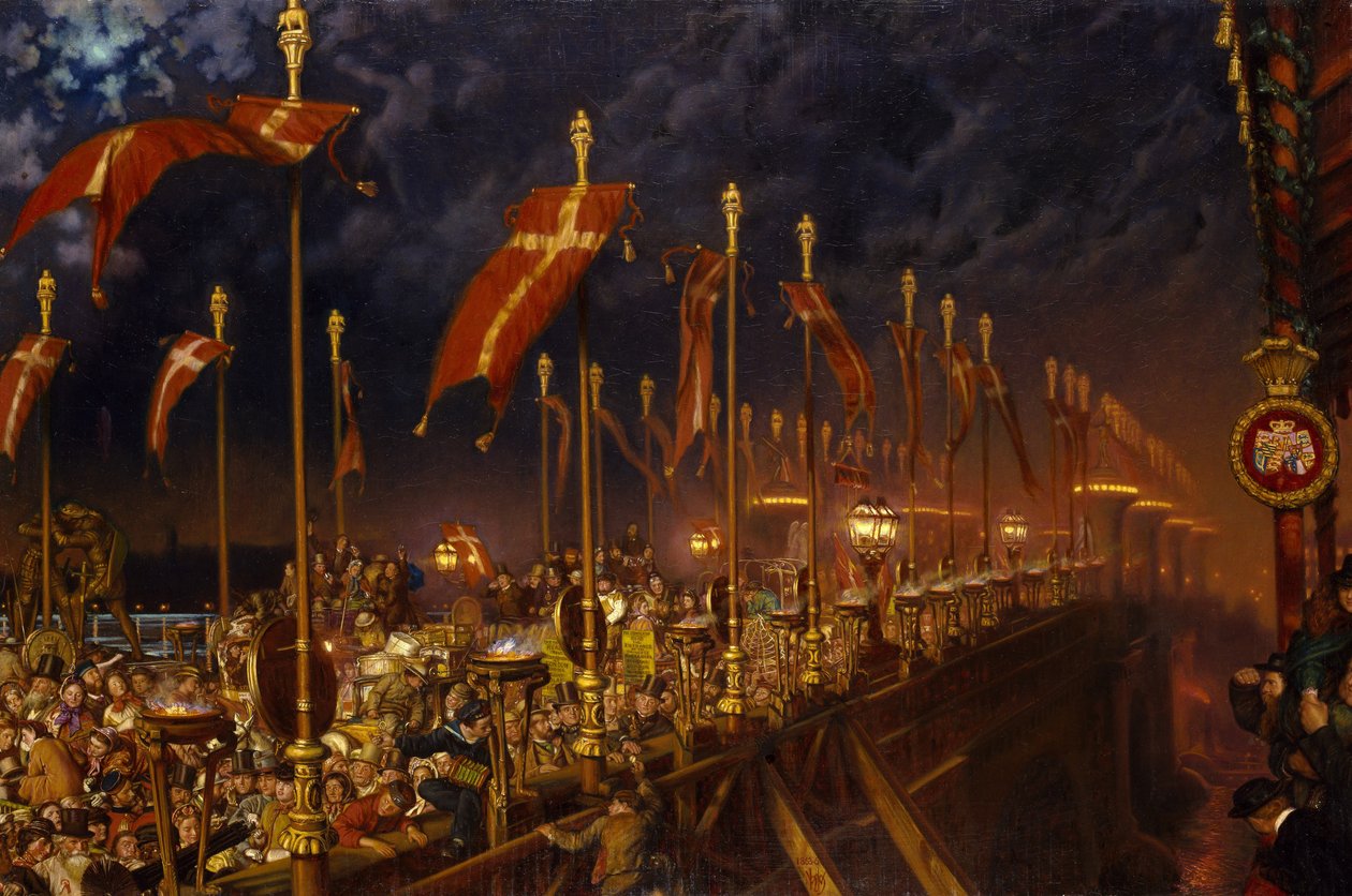 London Bridge w noc małżeństwa księcia i księżnej Walii, 1863-6 autorstwa William Holman Hunt