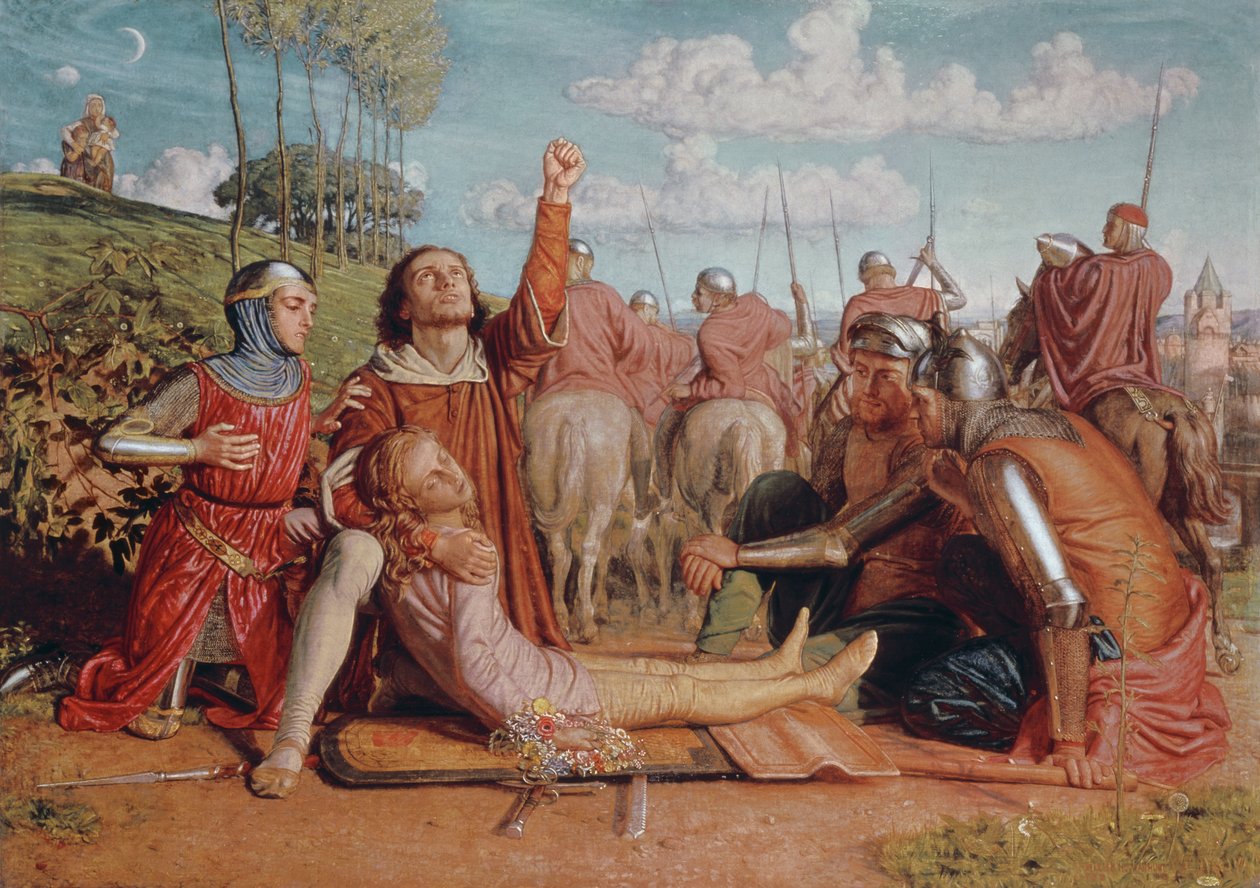 Rienzi ślubujący uzyskać sprawiedliwość za śmierć młodego brata, zabitego w potyczce między frakcjami Colonny i Orsiniego, 1849-49. autorstwa William Holman Hunt