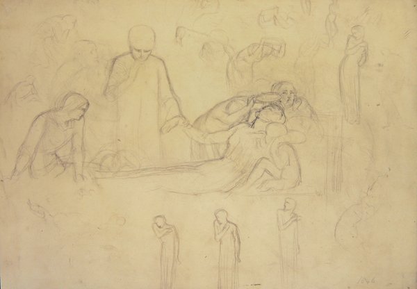 Studia do postaci Doktora, Żałobników i Minerwy autorstwa William Holman Hunt