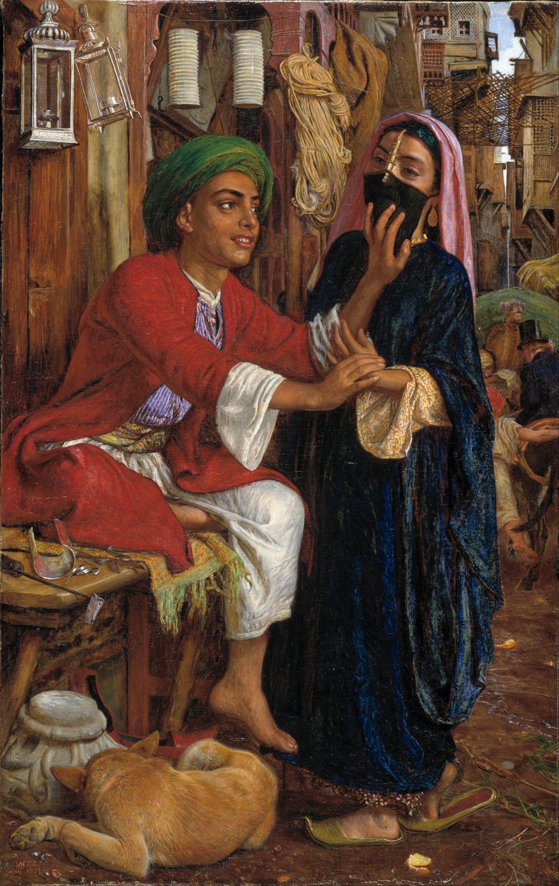 Zaloty wytwórcy latarni, scena uliczna w Kairze autorstwa William Holman Hunt