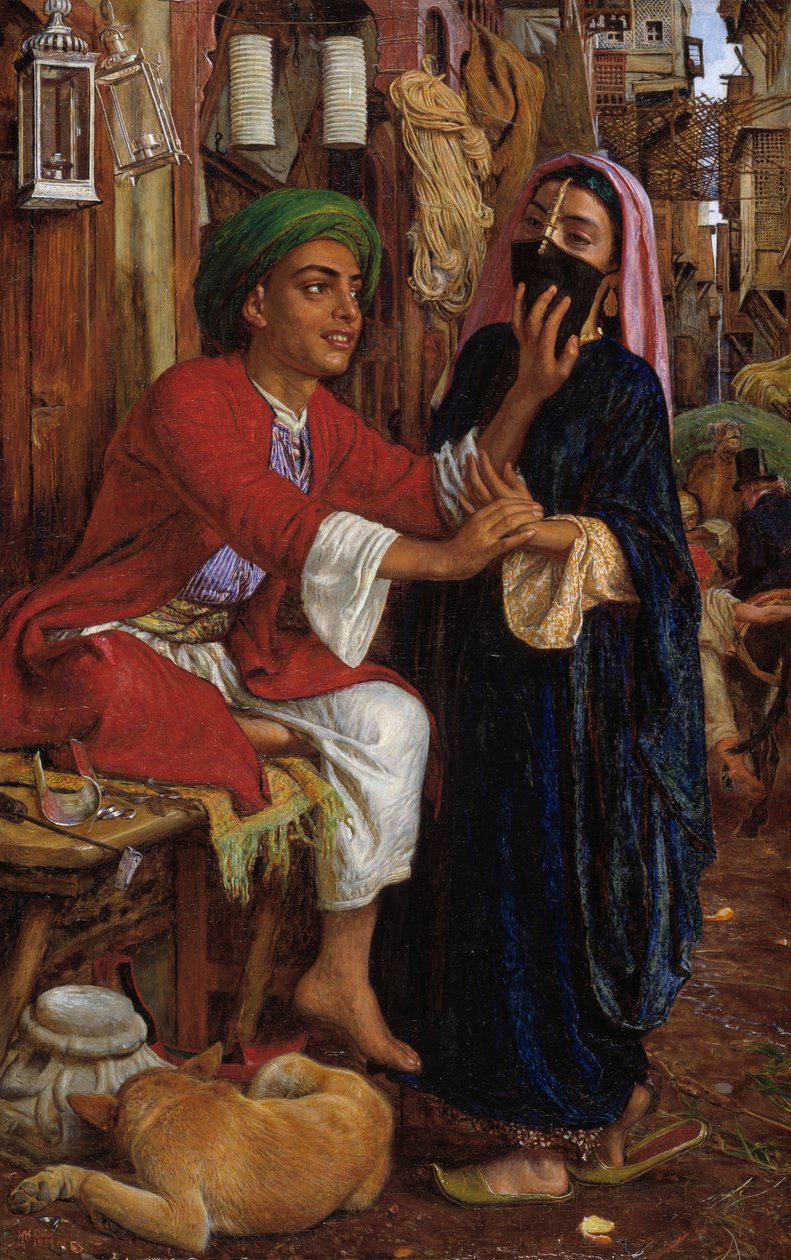 Zaloty wytwórcy latarni, scena uliczna w Kairze autorstwa William Holman Hunt