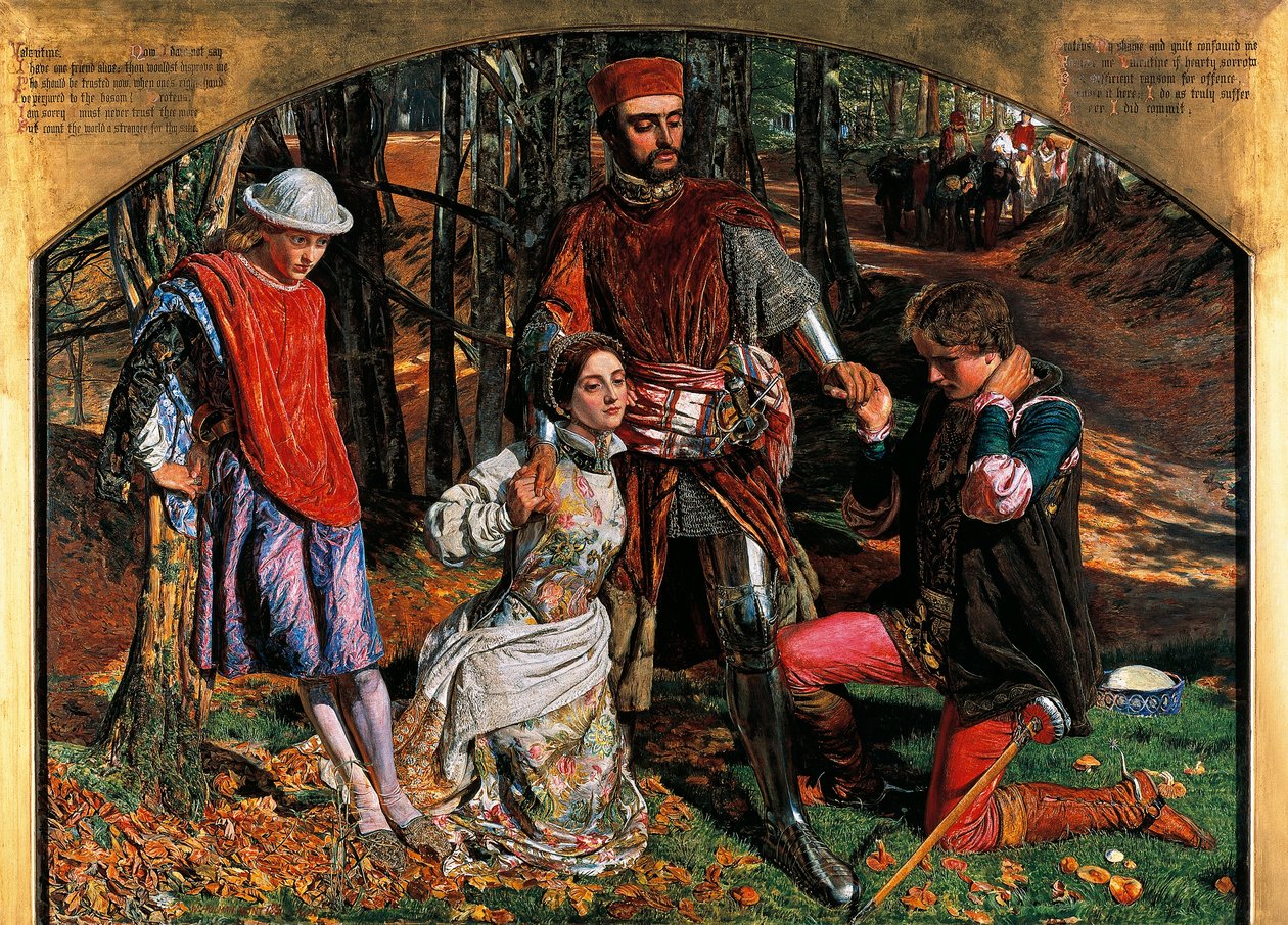Valentino ratujący Silvię przed Proteusem autorstwa William Holman Hunt