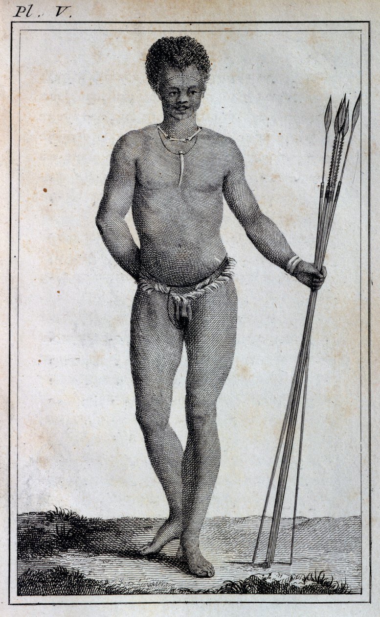 Człowiek Khoikhoi (Hottentot), z Podróży Le Vaillant w głąb Afryki przez Przylądek Dobrej Nadziei, w latach 1783 autorstwa William Home Lizars