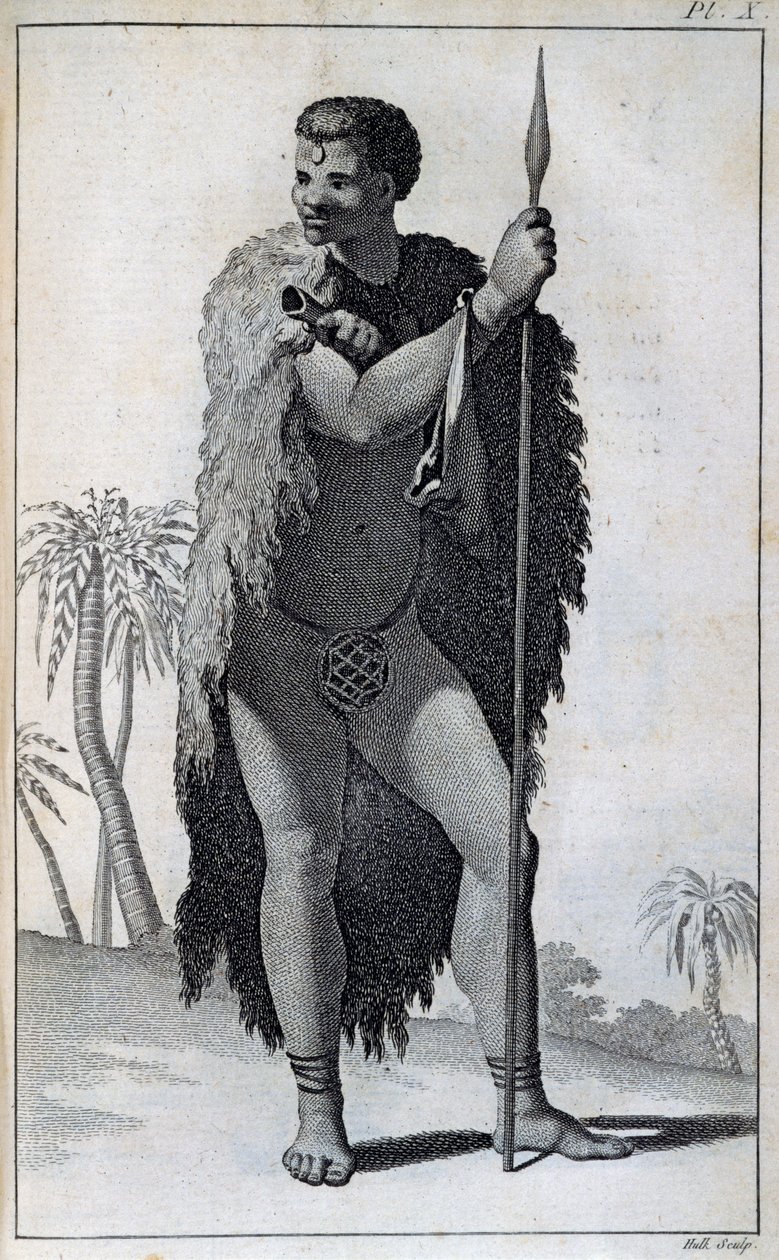 Człowiek Khoikhoi (Hottentot), z Podróży Le Vaillant w głąb Afryki przez Przylądek Dobrej Nadziei, w latach 1783 autorstwa William Home Lizars