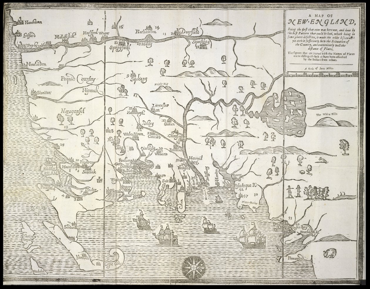 Mapa Nowej Anglii z „Narracji o kłopotach z Indianami”, William Hubbard i John Foster autorstwa William Hubbard