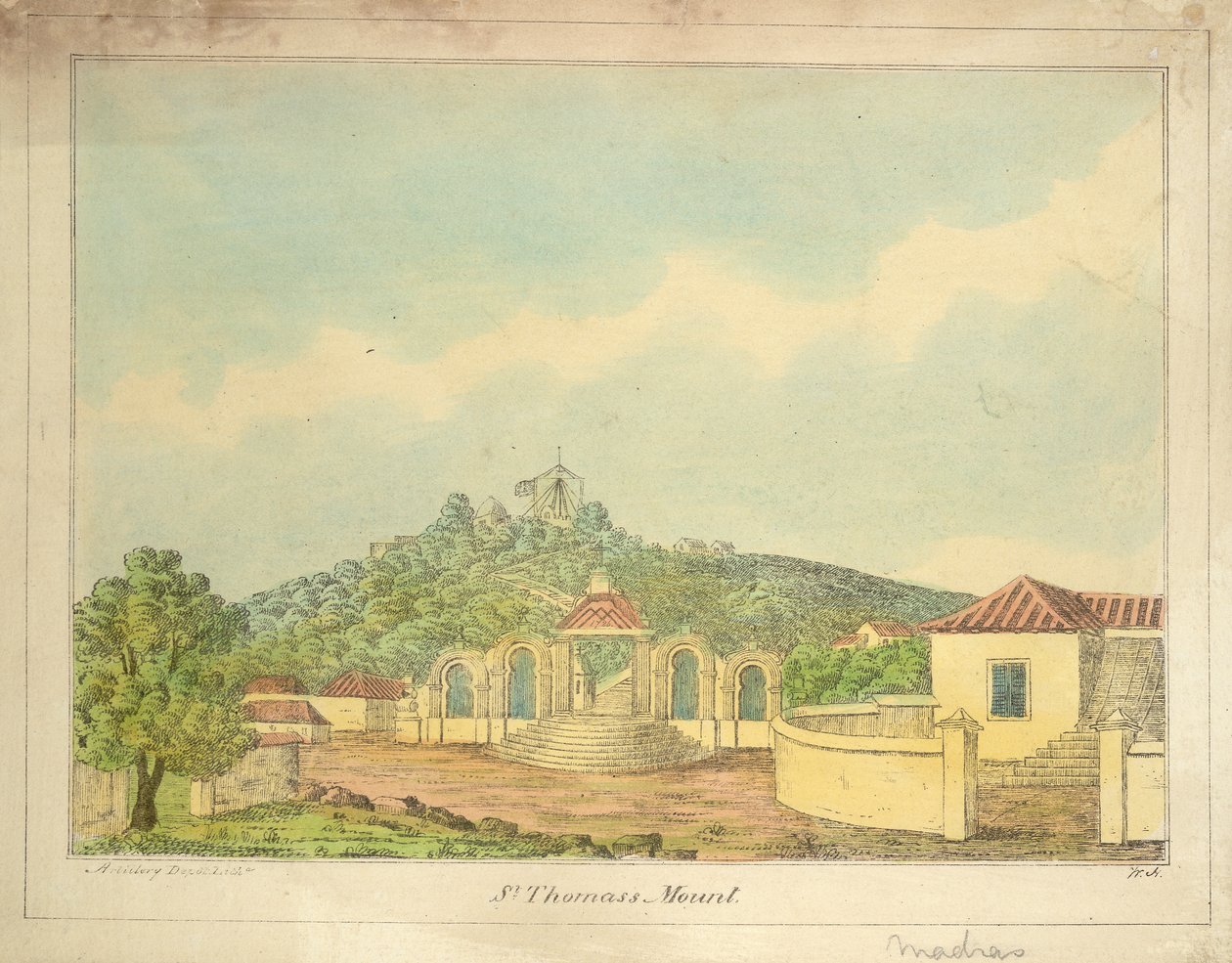 Góra św Tomasza w Madrasie, c.1830 (kolorowe grawerowanie) autorstwa William Hunsley