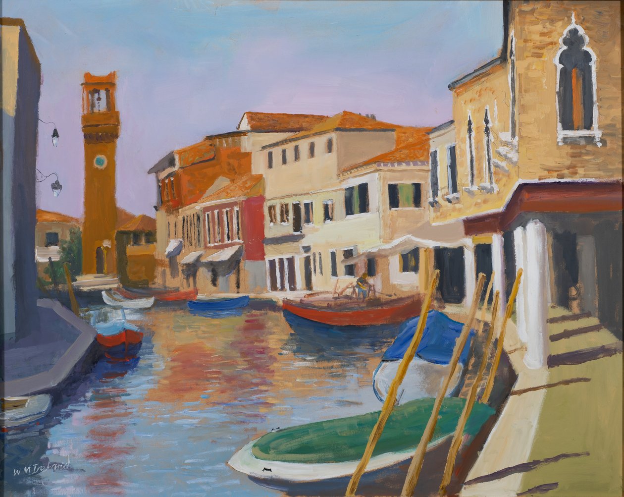 Wieża zegarowa Burano, 2000 (olej na pokładzie) autorstwa William Ireland