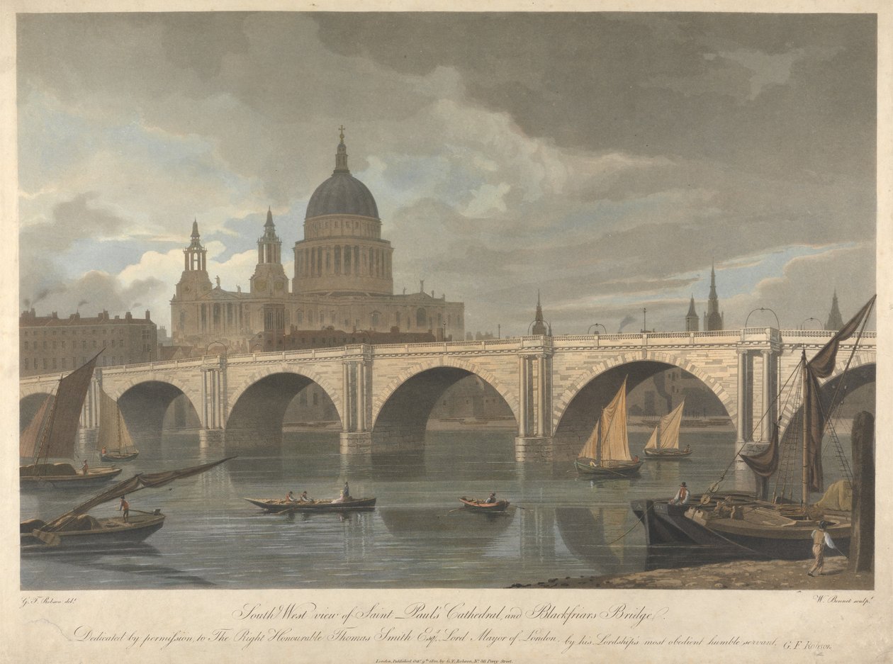 Widok od południowego zachodu na katedrę św. Pawła i most Blackfriars autorstwa William James Bennett