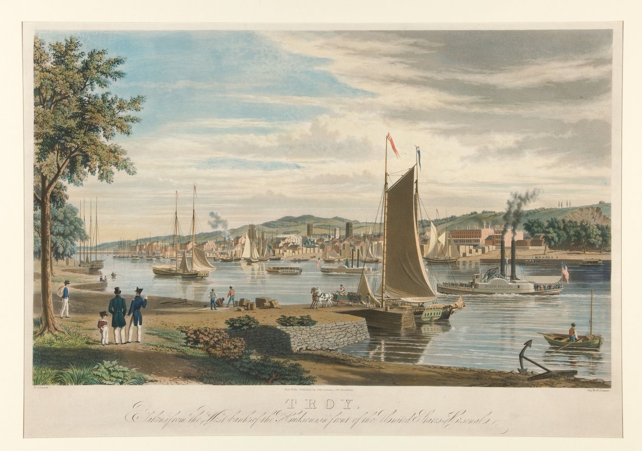 Troy. Wykonane z zachodniego brzegu Hudsonu, naprzeciw arsenału Stanów Zjednoczonych. autorstwa William James Bennett