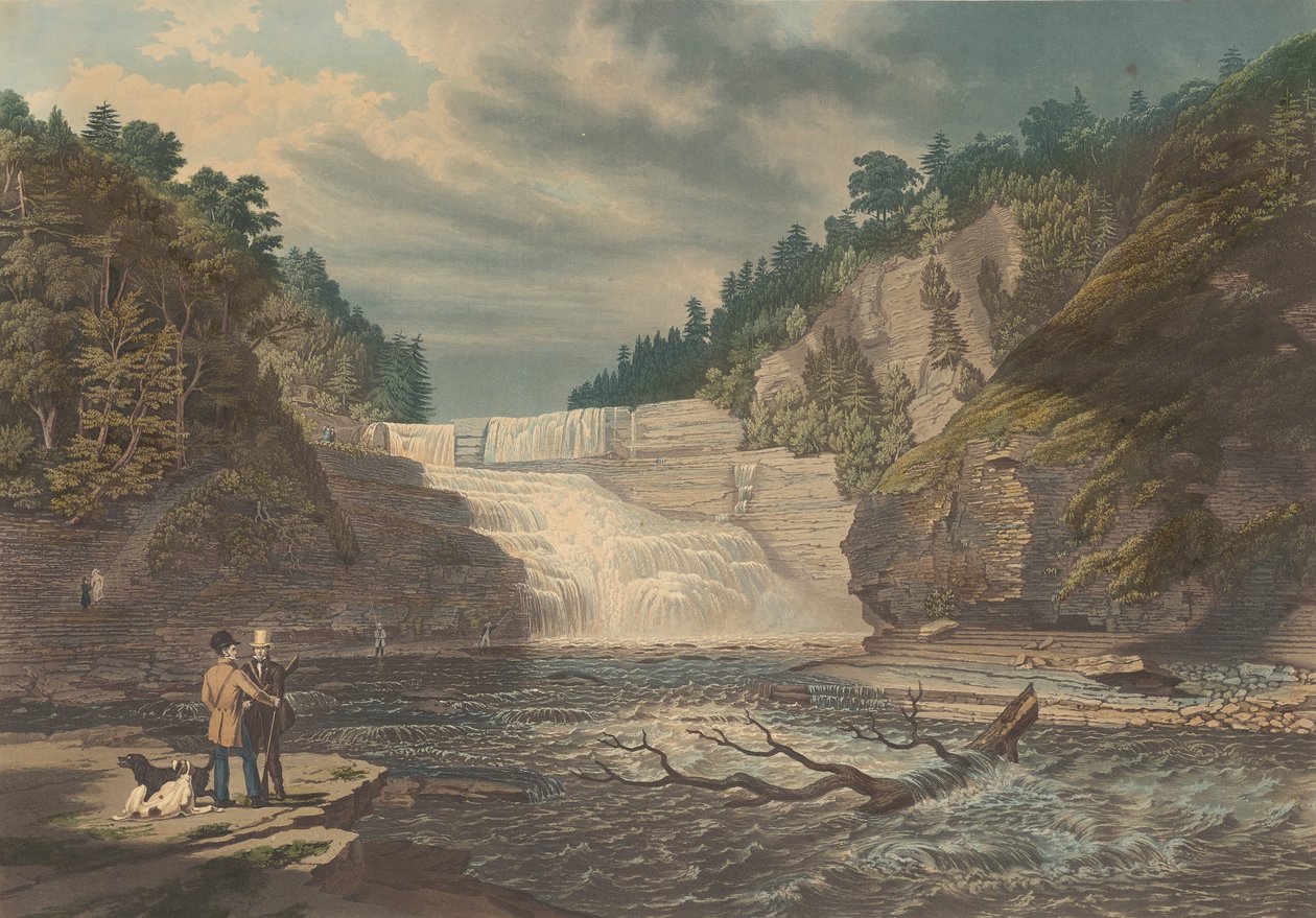 Widok High Falls of Trenton: West Canada Creek, NY, opublikowany 1835. autorstwa William James Bennett
