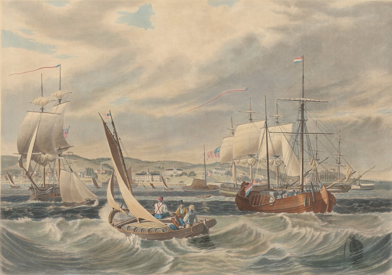 Widok nowojorskiej kwarantanny na Staten Island, opublikowany w 1833 r. autorstwa William James Bennett