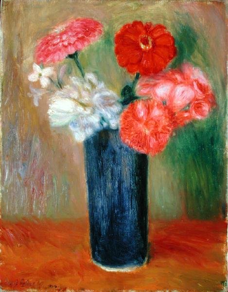 Kwiaty w niebieskim wazonie (olej na płótnie) autorstwa William James Glackens