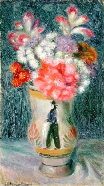 Kwiaty w wazonie Quimper (olej na płótnie) autorstwa William James Glackens