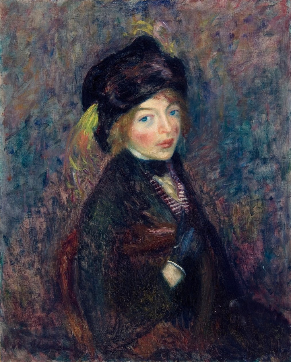 Głowa dziewczyny, pióro w turbanie autorstwa William James Glackens