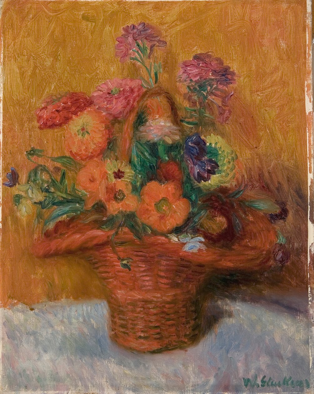Czerwony kosz cynii autorstwa William James Glackens