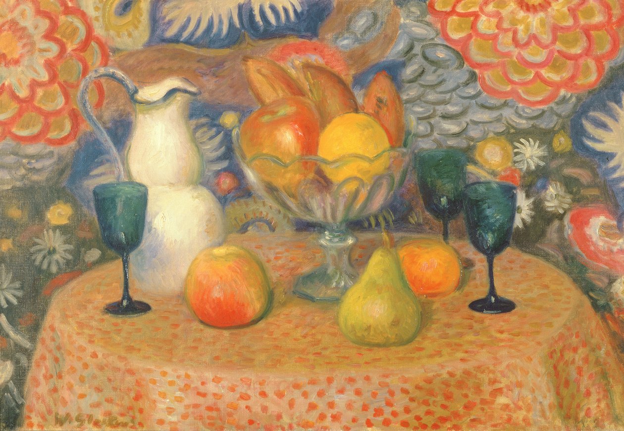 Martwa natura z trzema kieliszkami, ok. 1925 (olej na płótnie) autorstwa William James Glackens