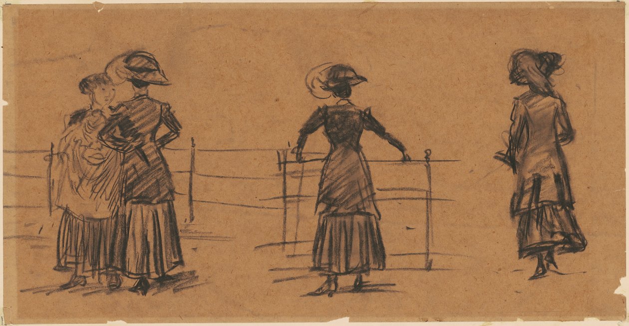 Studia kobiet przy poręczy parkowej autorstwa William James Glackens