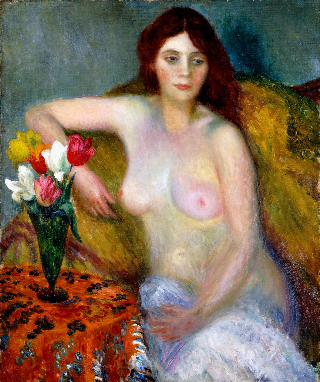nago z tulipanami autorstwa William James Glackens