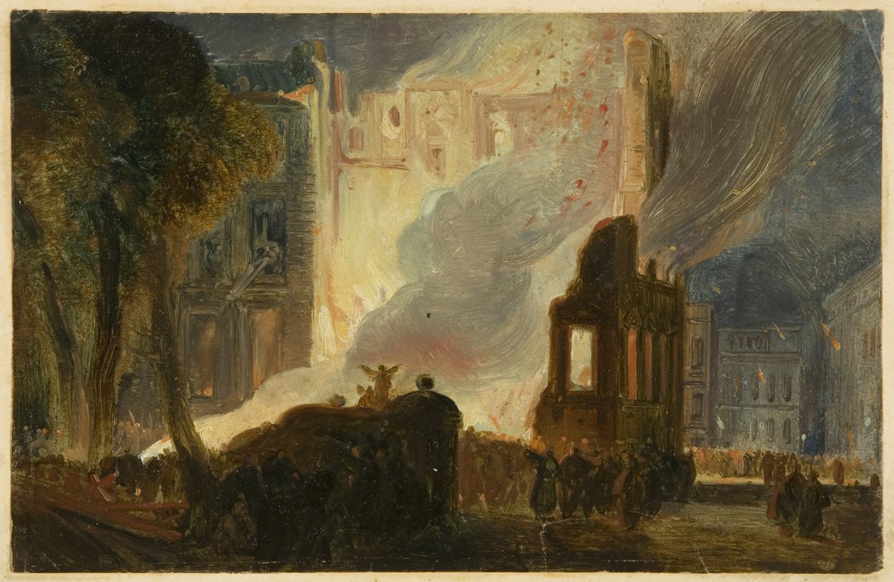 Bristol Riots: The Burning of the Mansion House, Queen Square, ok. 1831 (olej na papierze) autorstwa William James Muller