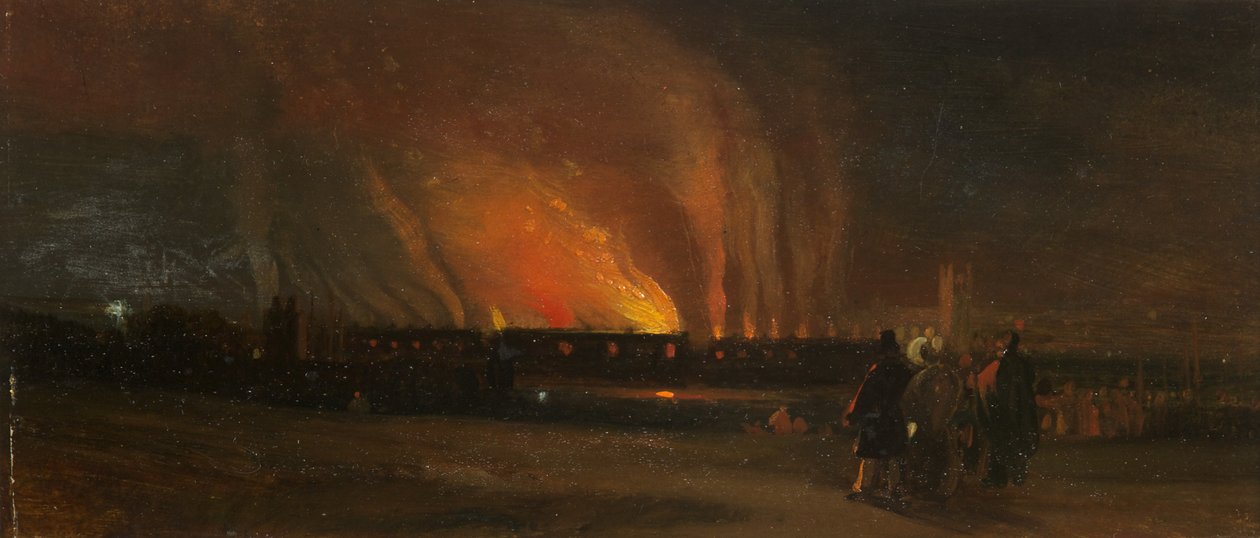Bristol Riots: The Burning of the New Gaol z okolic Prince Street, ok. 1831 (olej na papierze) autorstwa William James Muller
