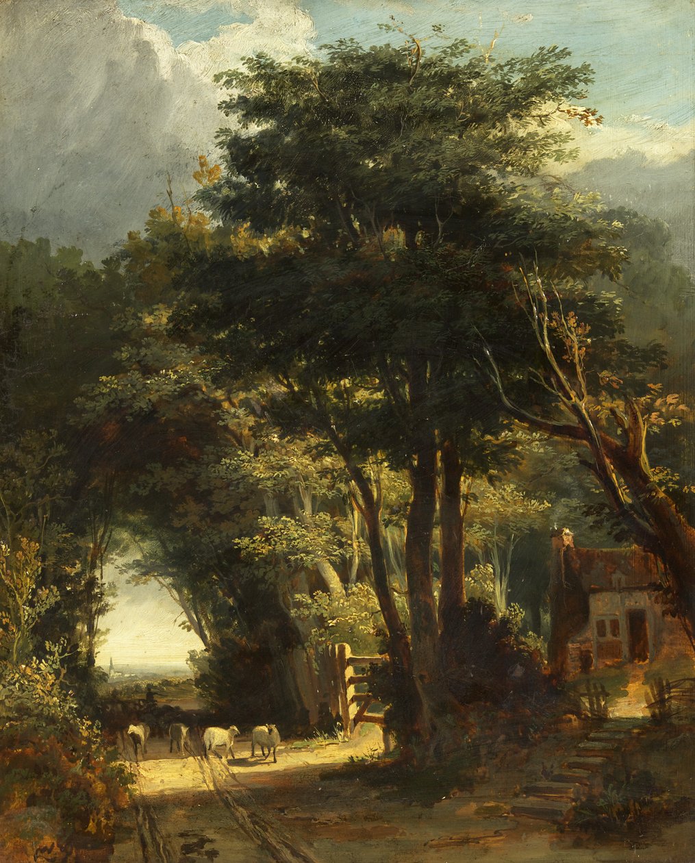 Pejzaż z odległym kościołem Frenchay (olej na płótnie) autorstwa William James Muller