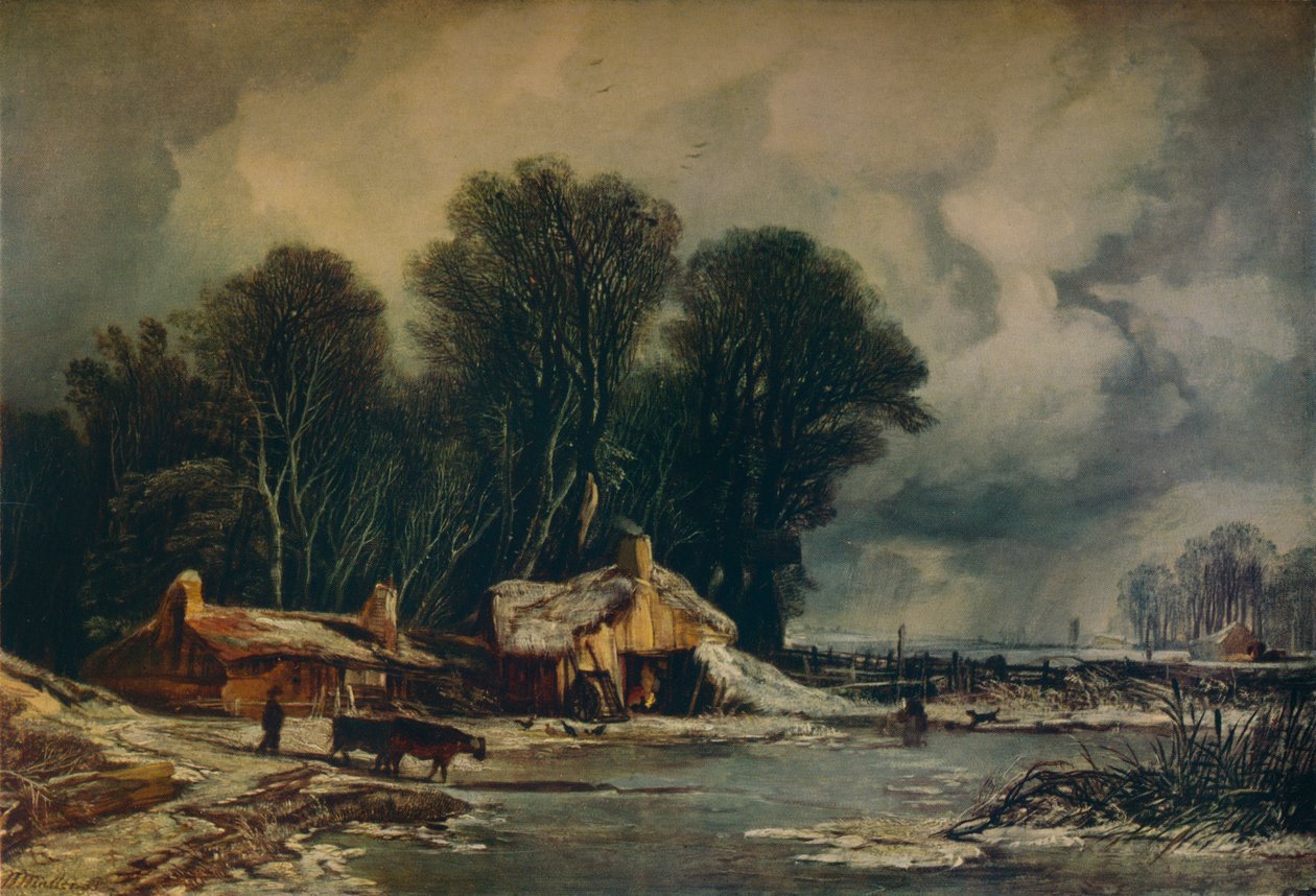 Krajobraz ze starymi chatami: zima, 1833 autorstwa William James Muller