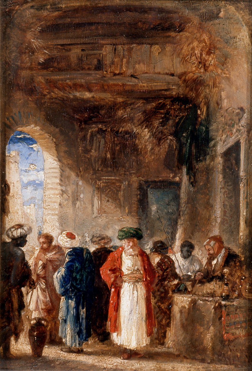 Sprzedawca opium (olej na panelu) autorstwa William James Muller
