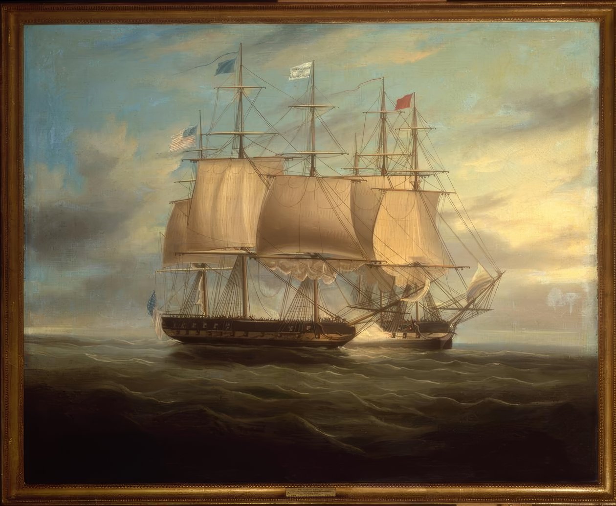 Shannon i Chesapeake w walce wręcz, 1813 / Gem. WJ Huggins autorstwa William John Huggins