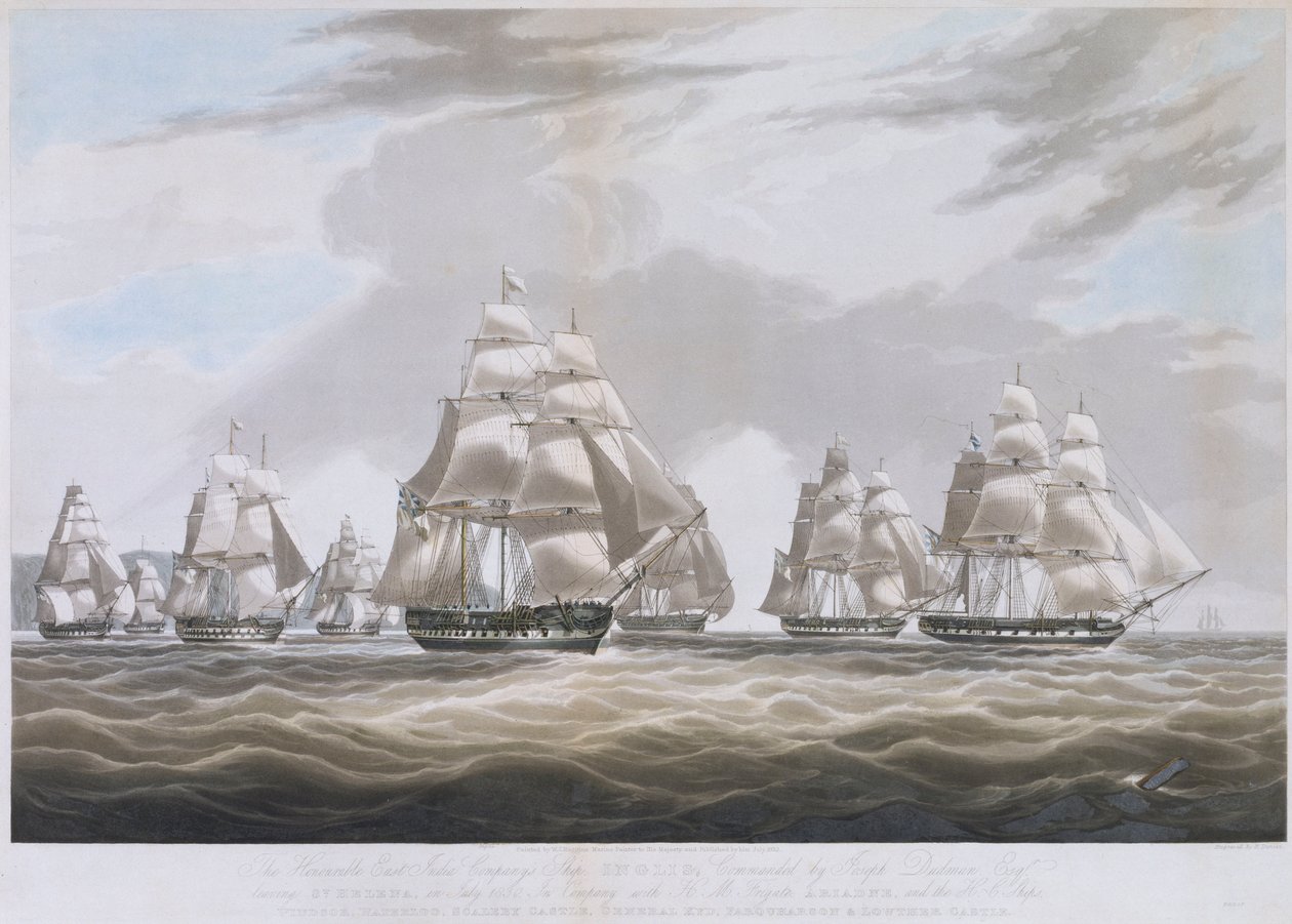 Statek Kompanii Wschodnioindyjskiej "Inglis" opuszczający Wyspę Świętej Heleny w lipcu 1830 r. autorstwa William John Huggins