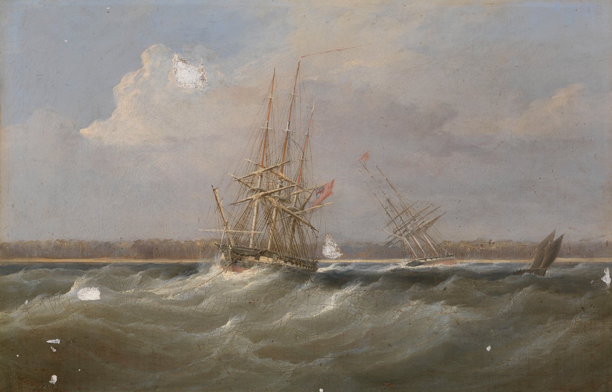 Kliper opiumowy "Sylph" uratowany przez statek "Clive", ok. 1835 r. (obraz olejny) autorstwa William John Huggins