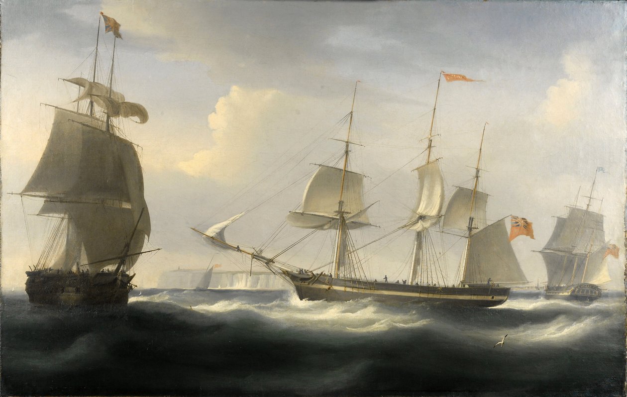 Statek "Delaford", zbudowany na Tamizie w 1788 r. na potrzeby handlu między Londynem (Anglia) a Indiami Wschodnimi. Olej na płótnie, około 1830 r., autorstwa Williama Johna Hugginsa (1781-1845). autorstwa William John Huggins
