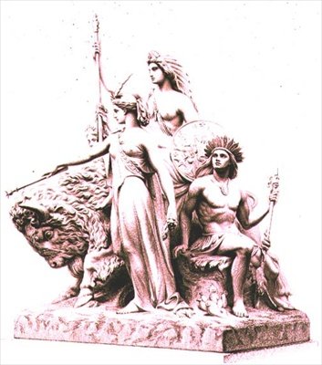 America, rytowany przez artystę z marmurowej grupy autorstwa Johna Bella (1811-95) w The Albert Memorial, Hyde Park, wyd. autorstwa Virtue and Company (grawerowanie) autorstwa William John Roffe