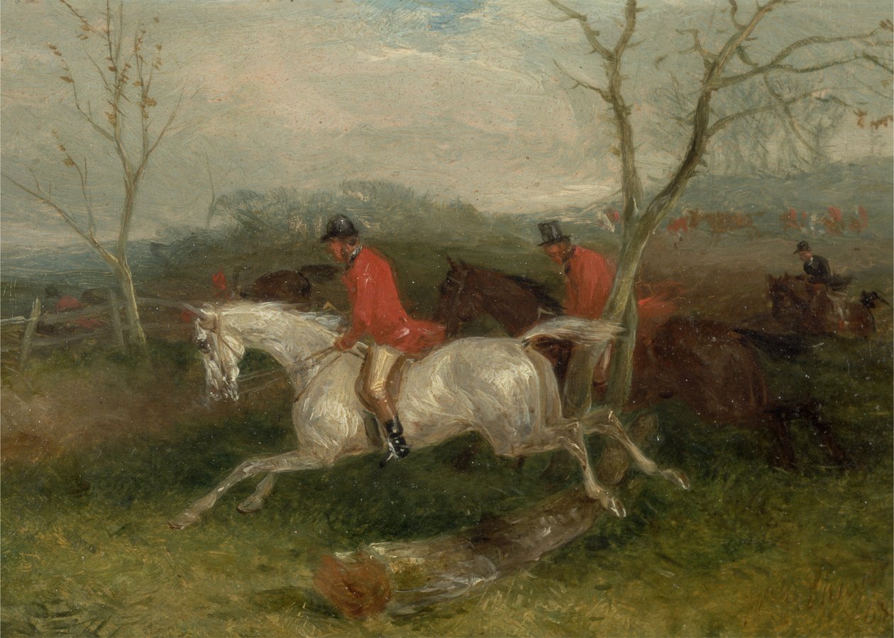 Polowanie na lisy: Podchodzenie do płotu (pełny krzyk) (olej na płycie pilśniowej) autorstwa William Joseph Shayer