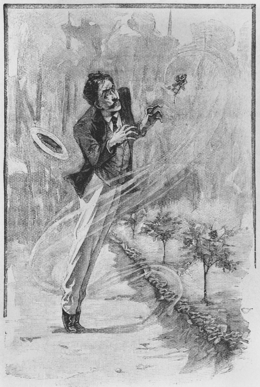 Narrator, ilustracja z „Le Horla” Guy de Maupassant (1850-93) sztychowana przez Georgesa Lemoine