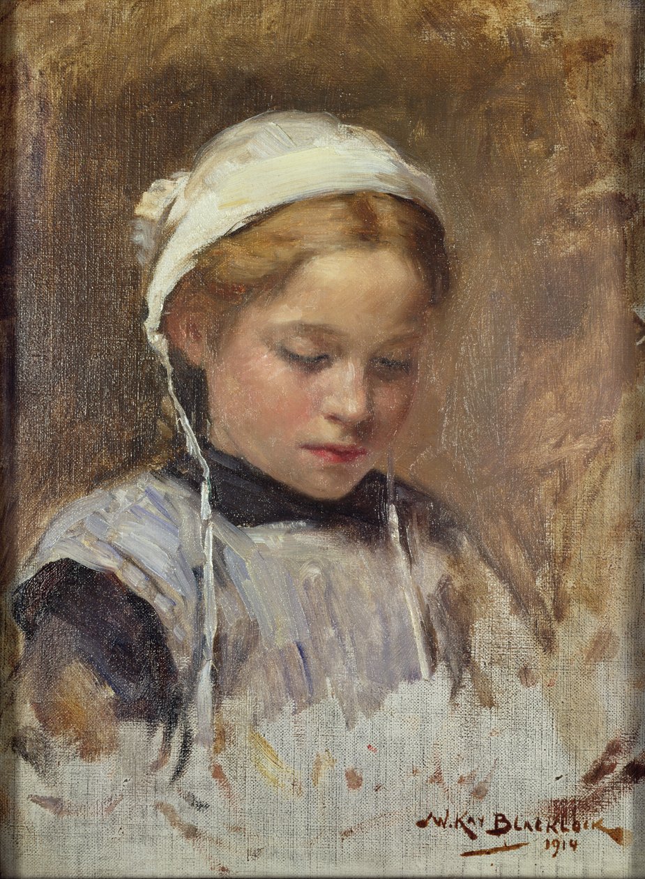 Młoda dziewczyna w niebieskim fartuchu, 1914 autorstwa William Kay Blacklock