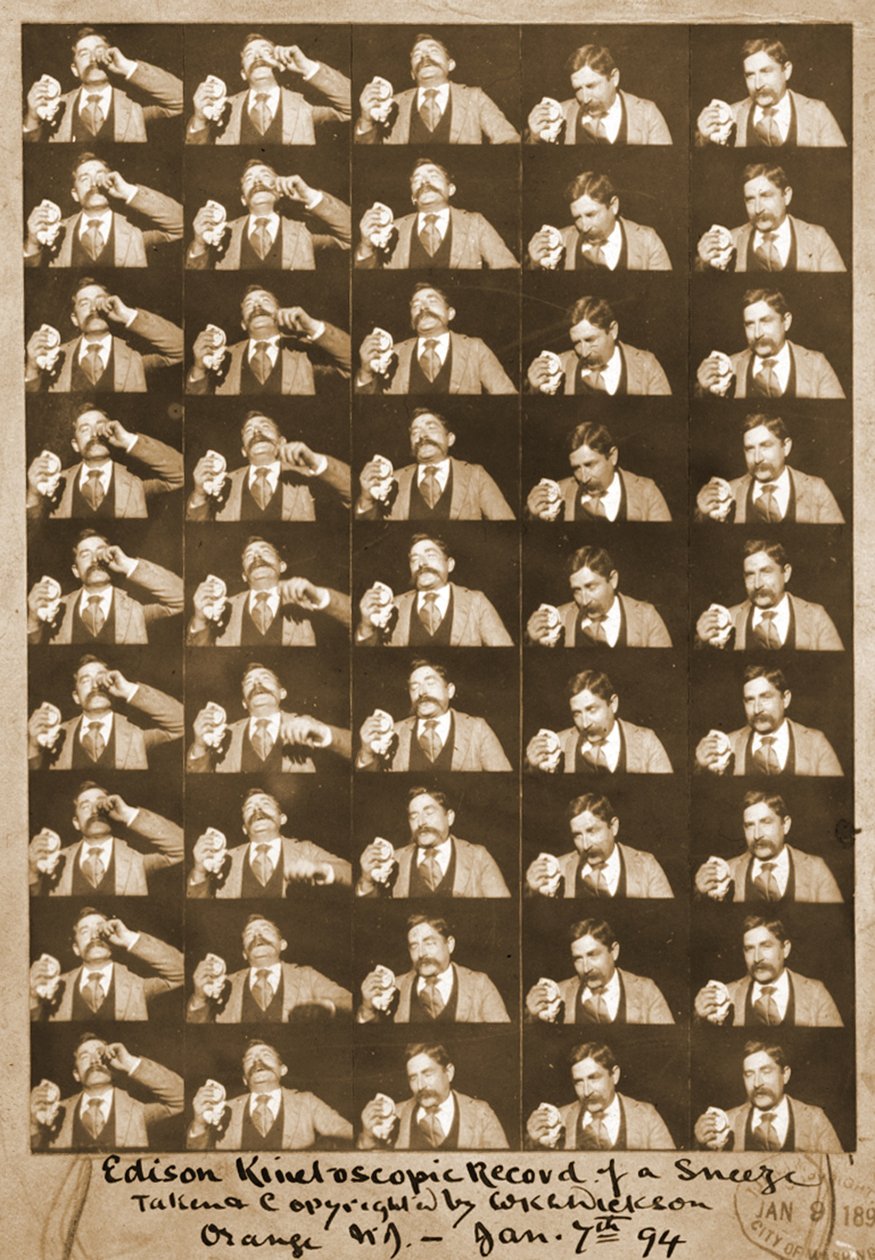 Edisona kinetoskopowy zapis kichnięcia ok. 1894 mc zdjęcie autorstwa William Kennedy Laurie Dickson